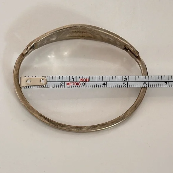 Vintage Sterling Silver Taxco Mexico Inlay Cuff Bangle Hinged Bracelet - Picture 7 of 7